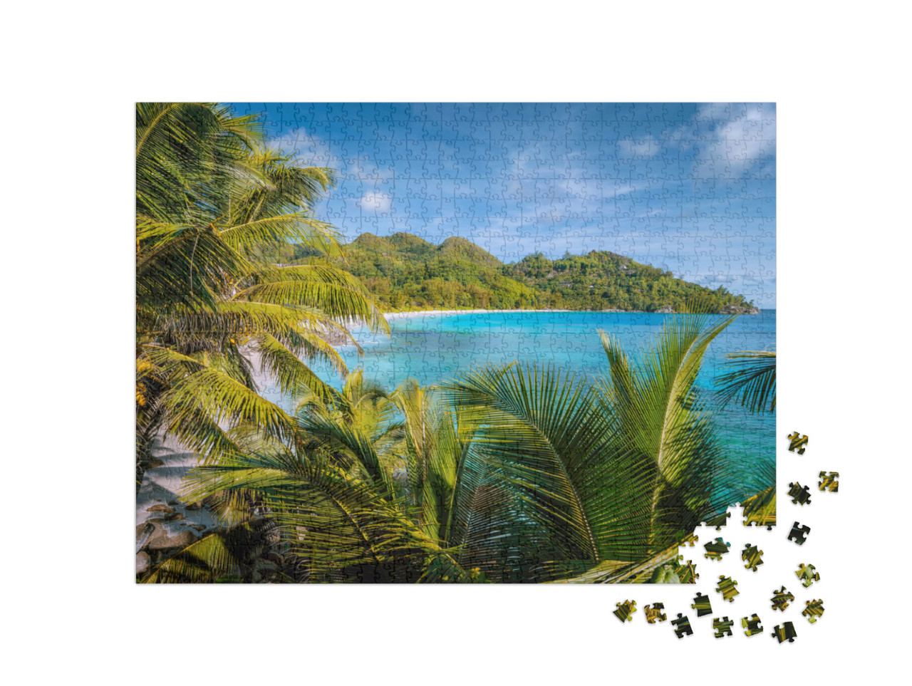 Puzzle de 1000 pièces « Paradis exotique de la plage sur l'île de Mahe, Seychelles »