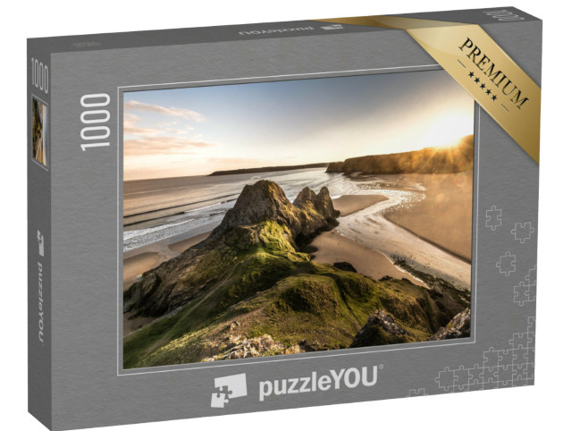 Puzzle de 1000 pièces « Vue panoramique du coucher de soleil à Three Cliffs sur la péninsule de Gower, sud du Pays de Galles »