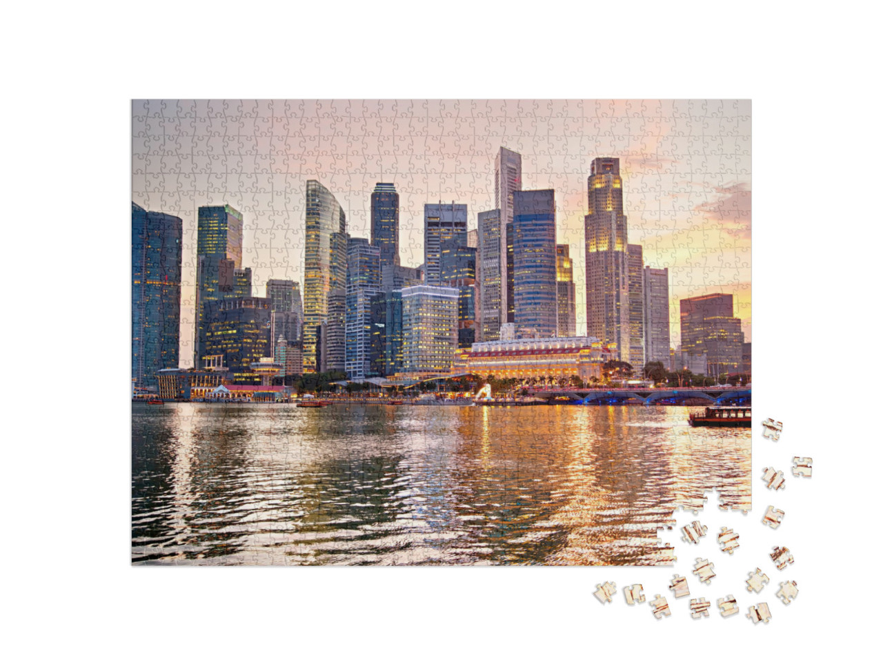 Puzzle de 1000 pièces « Skyline de Singapour au coucher du soleil »