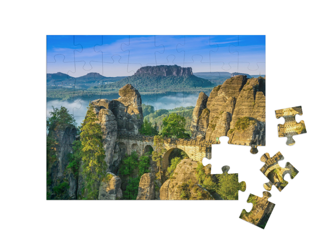 Puzzle de 48 pièces « Lever de soleil sur le Bastei en Suisse saxonne, Allemagne »