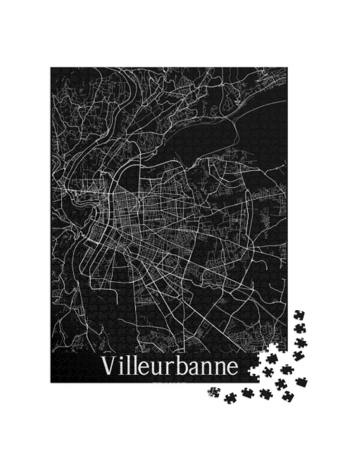 Puzzle de 1000 pièces « Plan de ville noir et blanc Affiche de Villeurbanne France »