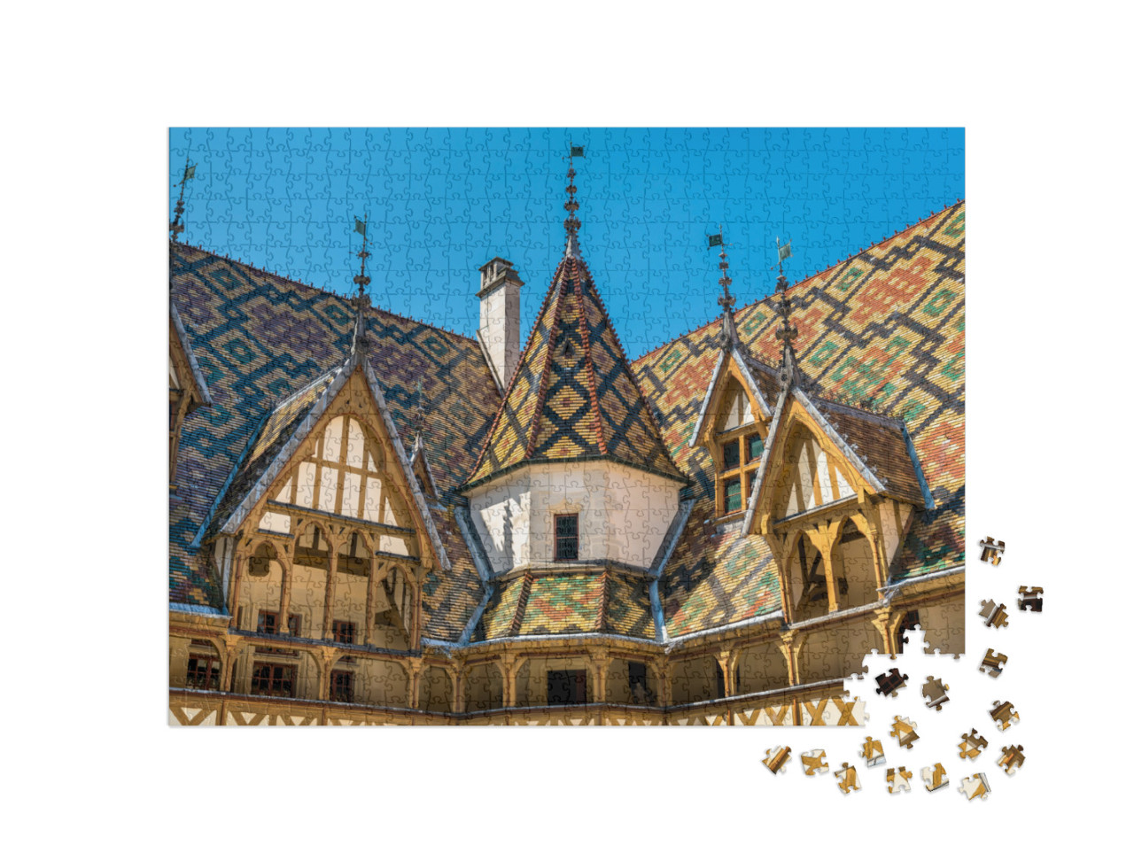 Puzzle de 1000 pièces « Architecture des hospices historiques de Beaune en Bourgogne, France »