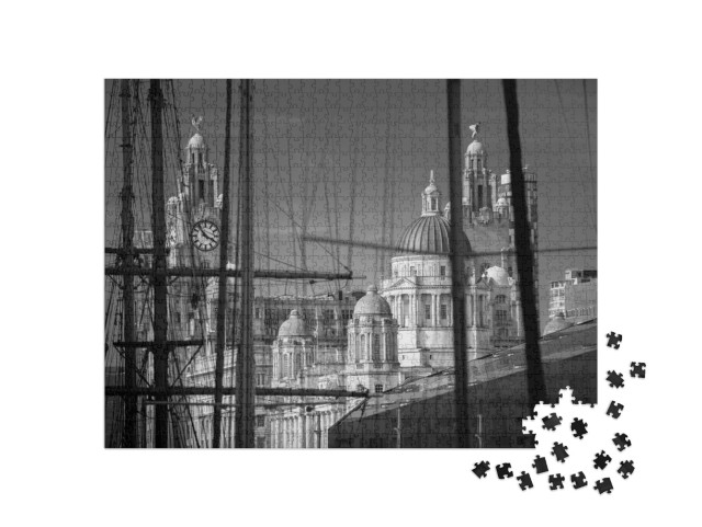 Puzzle de 1000 pièces « Gréement et mâts de bateaux dans le vieux port de Liverpool »