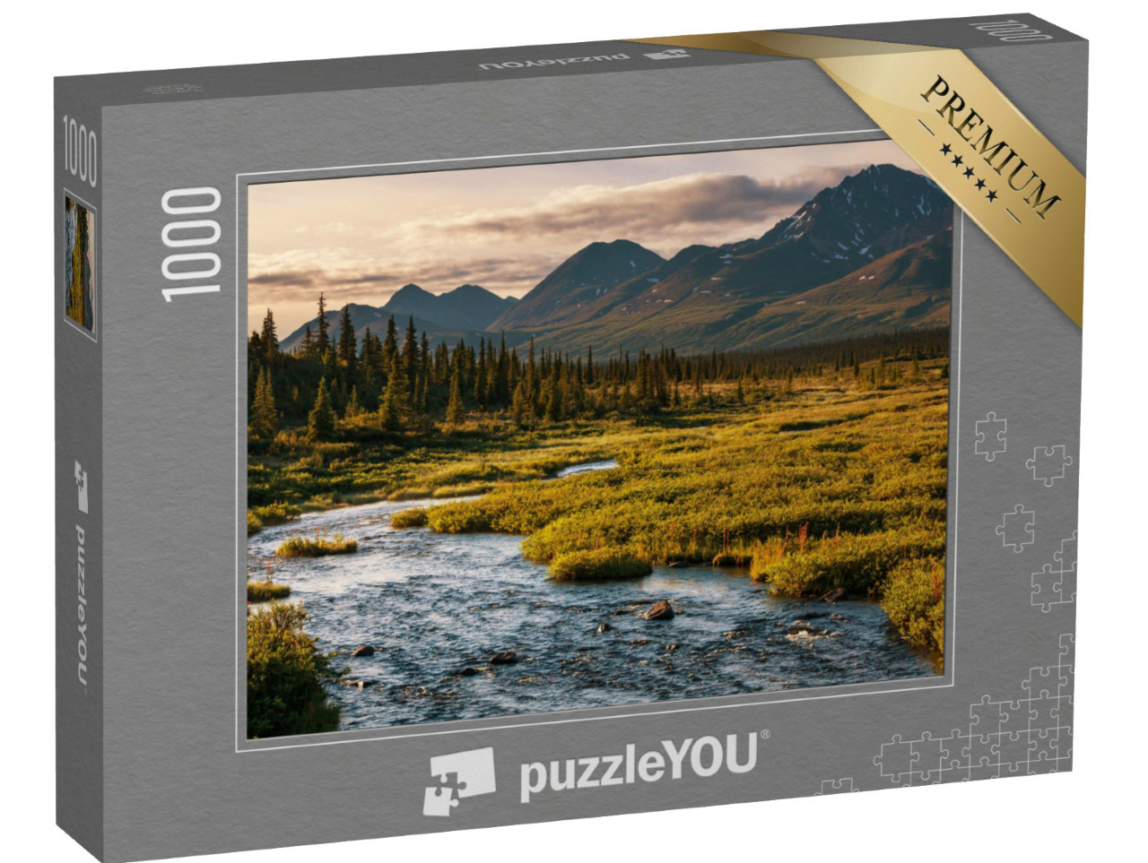 Puzzle de 1000 pièces « Lac du soir dans la toundra, Alaska »