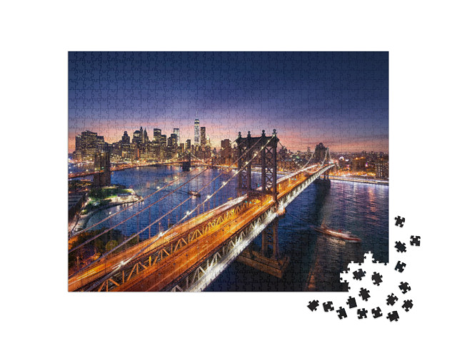 Puzzle de 1000 pièces « Coucher de soleil sur Manhattan et le pont de Brooklyn, New York »