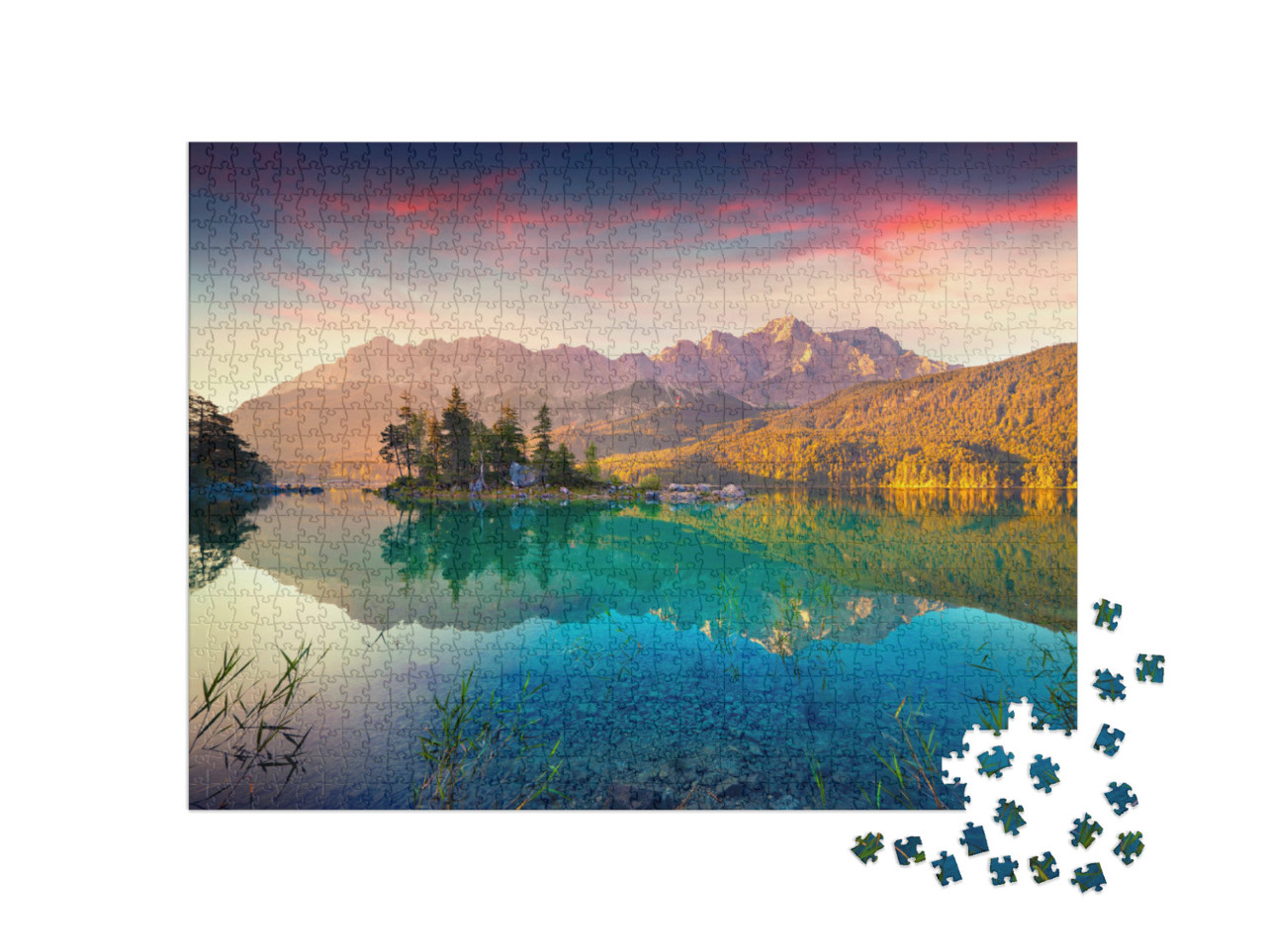Puzzle de 1000 pièces « Lever de soleil sur le lac Eibsee, Alpes allemandes »