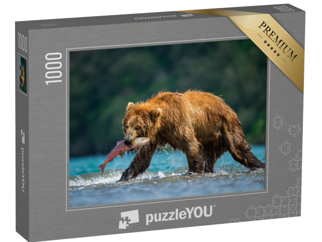 Puzzle de 1000 pièces « L'ours brun du Kamtchatka attrape des saumons au lac Kouriles, Kamtchatka »