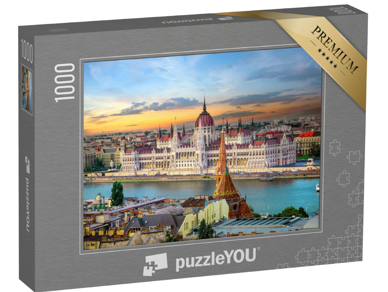 Puzzle de 1000 pièces « Coucher de soleil sur des monuments célèbres de Budapest »