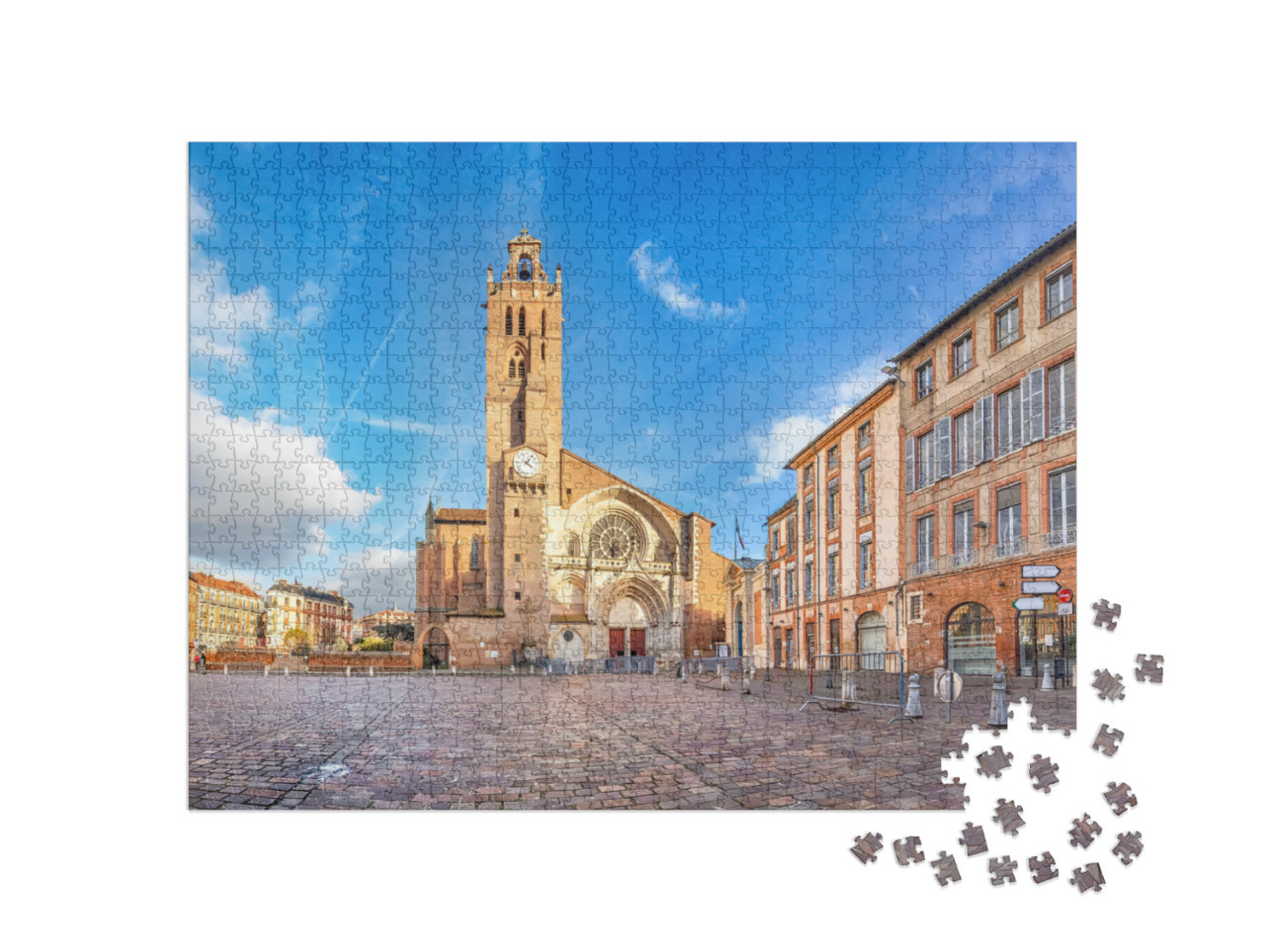 Puzzle de 1000 pièces « Panorama de la place Saint-Étienne avec la cathédrale Saint-Étienne à Toulouse, France »