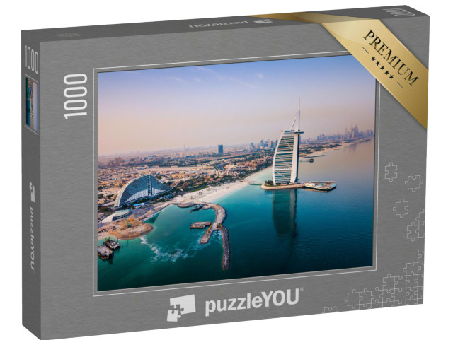Puzzle de 1000 pièces « L'hôtel de luxe Burj Al Arab et la ligne d'horizon du port de Dubaï »