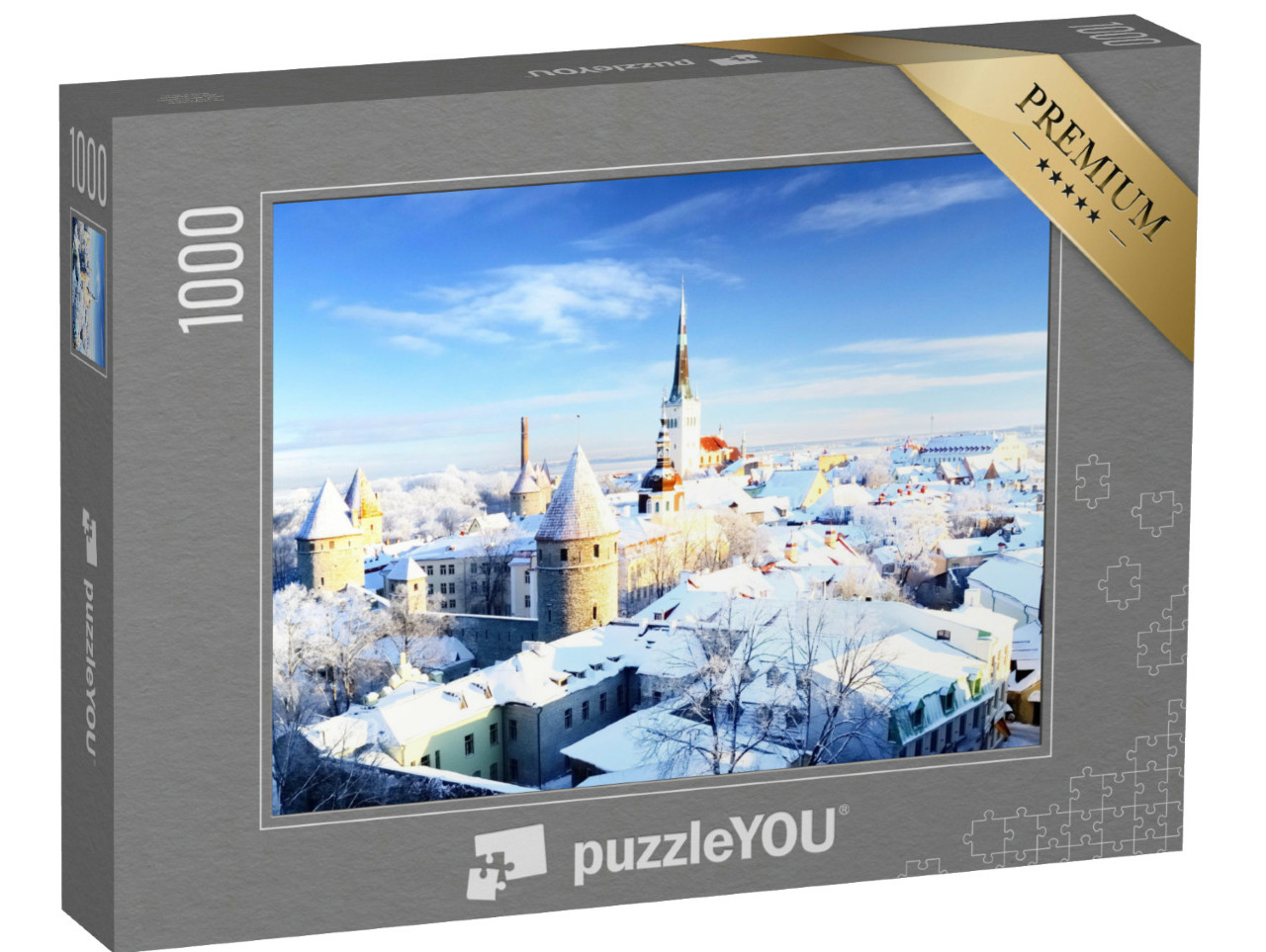 Puzzle de 1000 pièces « Vue sur la vieille ville enneigée de Tallinn, Estonie »