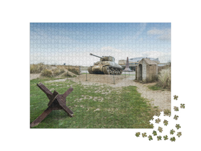Puzzle de 1000 pièces « Char américain à Utah Beach, mémorial du débarquement en Normandie »