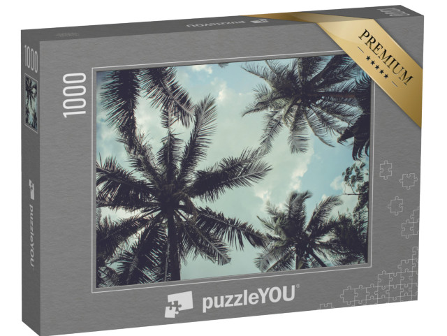 Puzzle de 1000 pièces « Branches de cocotiers contre ciel bleu »
