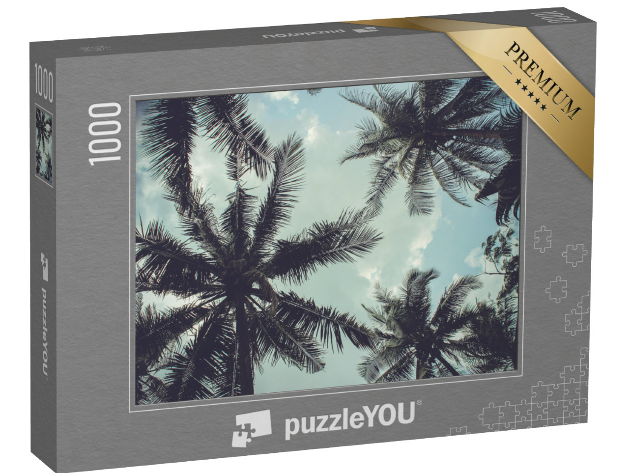 Puzzle de 1000 pièces « Branches de cocotiers contre ciel bleu »