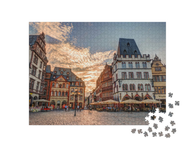 Puzzle de 1000 pièces « Façades de maisons historiques sur le marché principal de Trèves, Rhénanie-Palatinat, Allemagne »