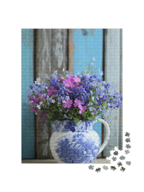 Puzzle de 1000 pièces « Bouquet bleu et rose comme bouquet de fleurs vintage »