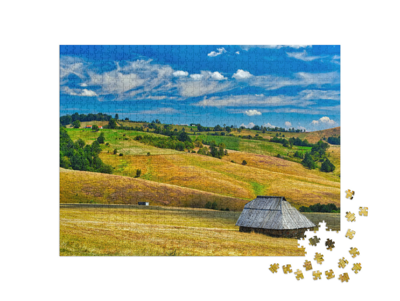 Puzzle de 1000 pièces « Ferme dans les champs, Zlatibor, Serbie »