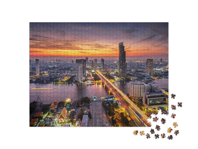 Puzzle de 1000 pièces « Bangkok au coucher du soleil sur le pont Taksin »