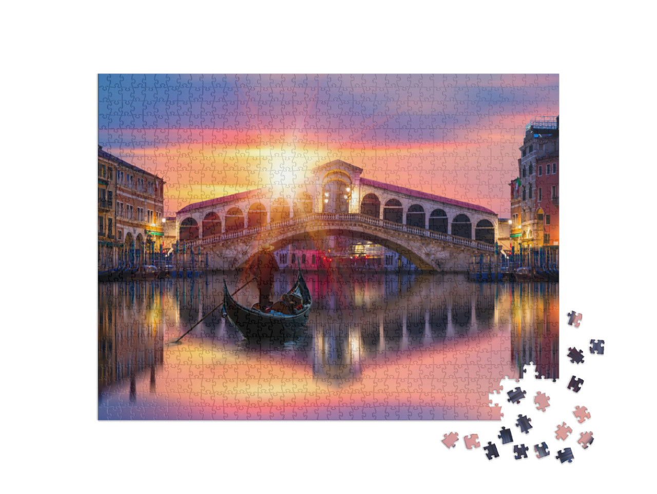 Puzzle de 1000 pièces « Gondole sur le pont du Rialto à Venise, Italie »