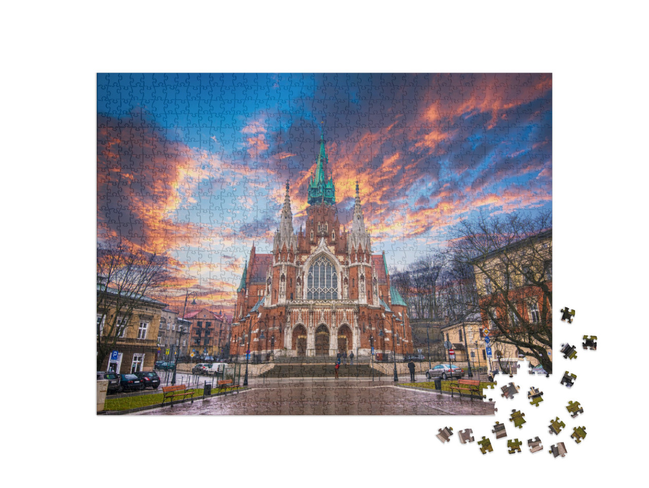 Puzzle de 1000 pièces « Église Saint-Joseph au coucher du soleil, Cracovie, Pologne »