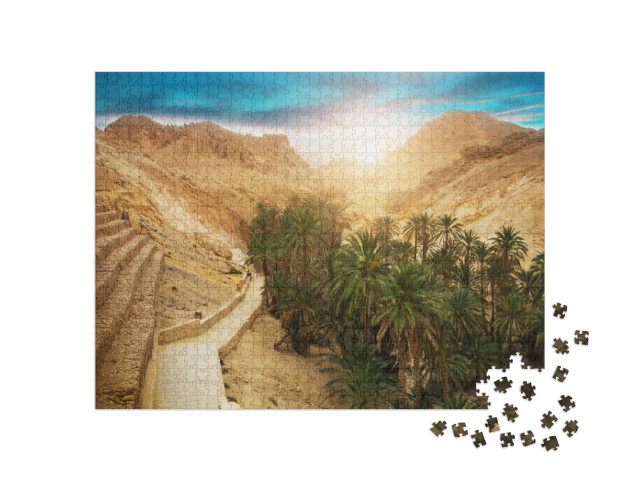 Puzzle de 1000 pièces « Vue sur la montagne de l'oasis de Chebika, désert du Sahara, Tunisie, Afrique »