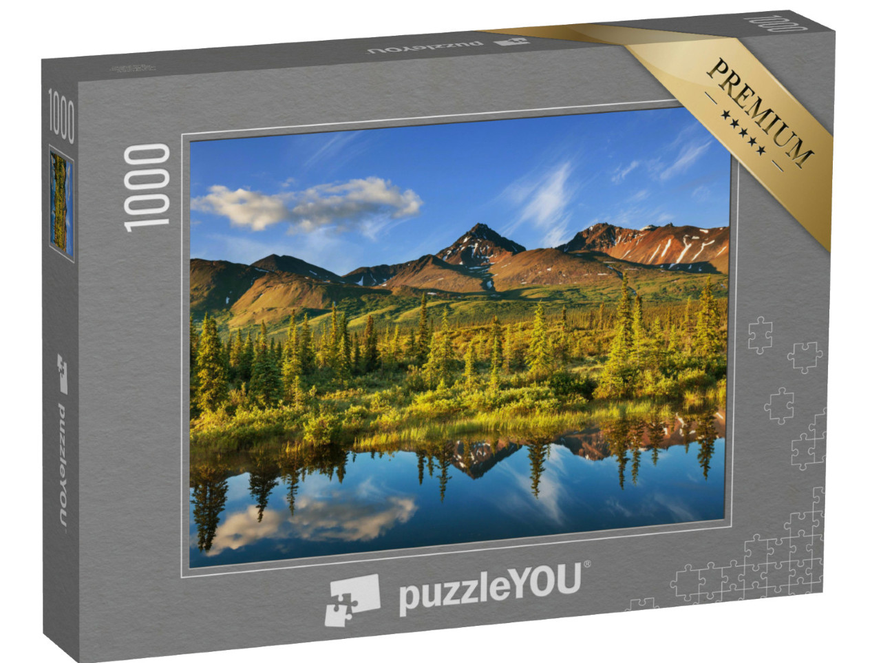 Puzzle de 1000 pièces « Lac calme dans la toundra, Alaska »
