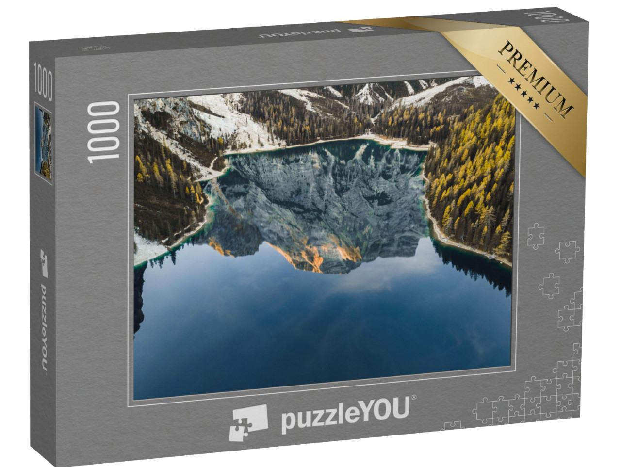 Puzzle de 1000 pièces « Paysage automnal du lac Prags Wildsee le matin, Dolomites, Italie »