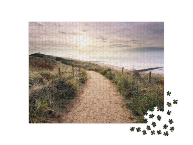 Puzzle de 1000 pièces « Chemin sur la dune avec vue sur la plage de la mer du Nord, Vlissingen »