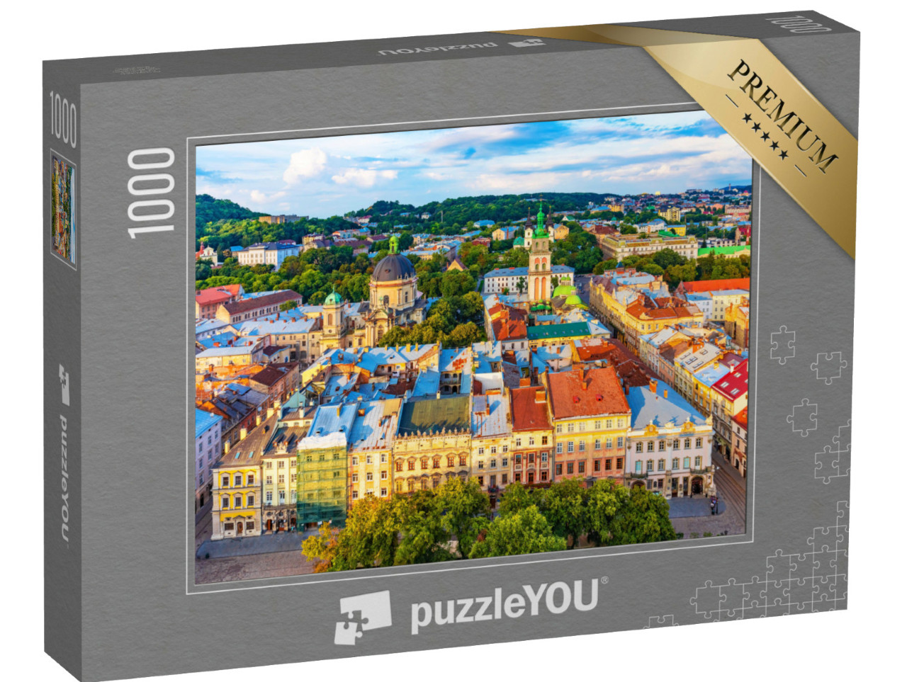 Puzzle de 1000 pièces « Place du marché de Lviv vue du ciel, Ukraine »