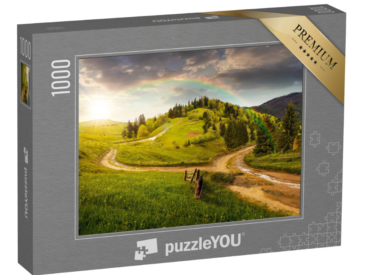 Puzzle de 1000 pièces « Magnifique paysage de collines vertes avec des bouquets de pluie »