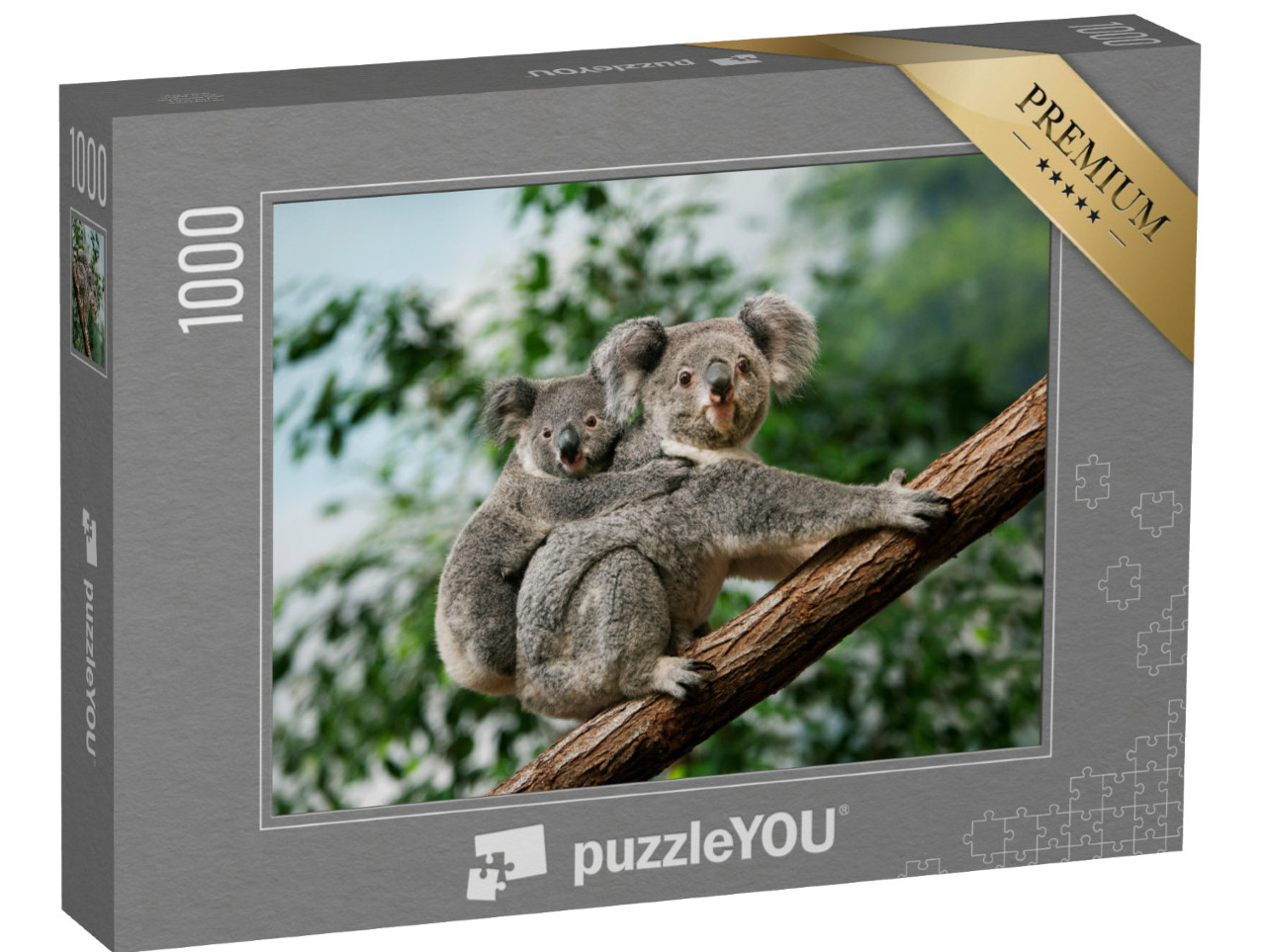 Puzzle de 1000 pièces « Un jeune koala se blottit contre le dos de sa mère »