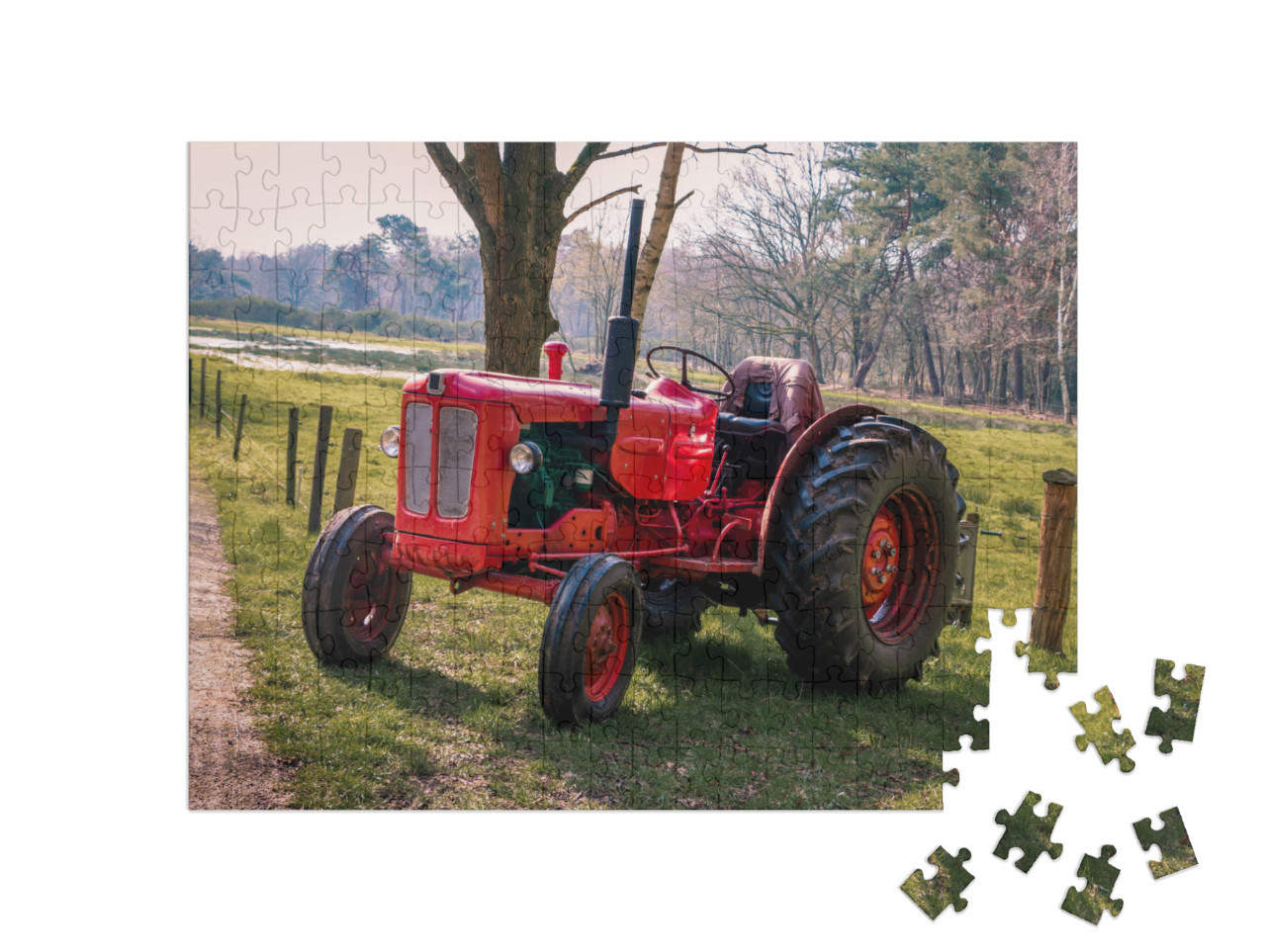 Puzzle de 200 pièces « Tracteur rouge d'époque dans la Drenthe près de Havelte »