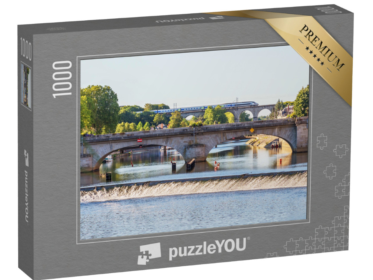 Puzzle de 1000 pièces « Rives de la rivière Mayenne, ville de Laval, Mayenne, Pays de Loire, France »