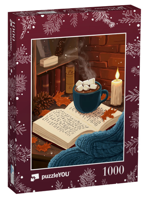 Puzzle de 1000 pièces « Chocolat chaud avec guimauves sur un livre »