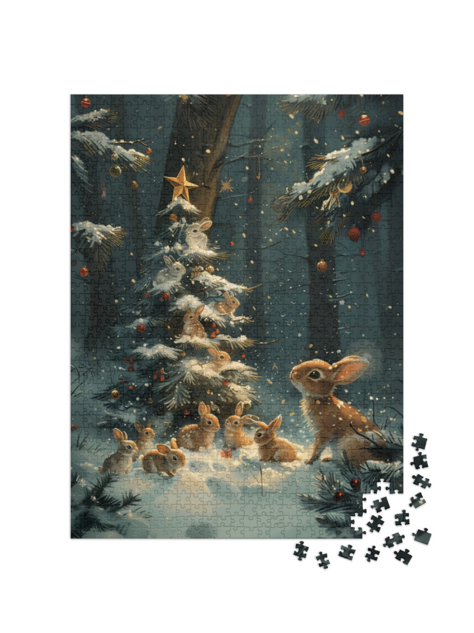 Puzzle de 1000 pièces « Lapins dans la magie de Noël »