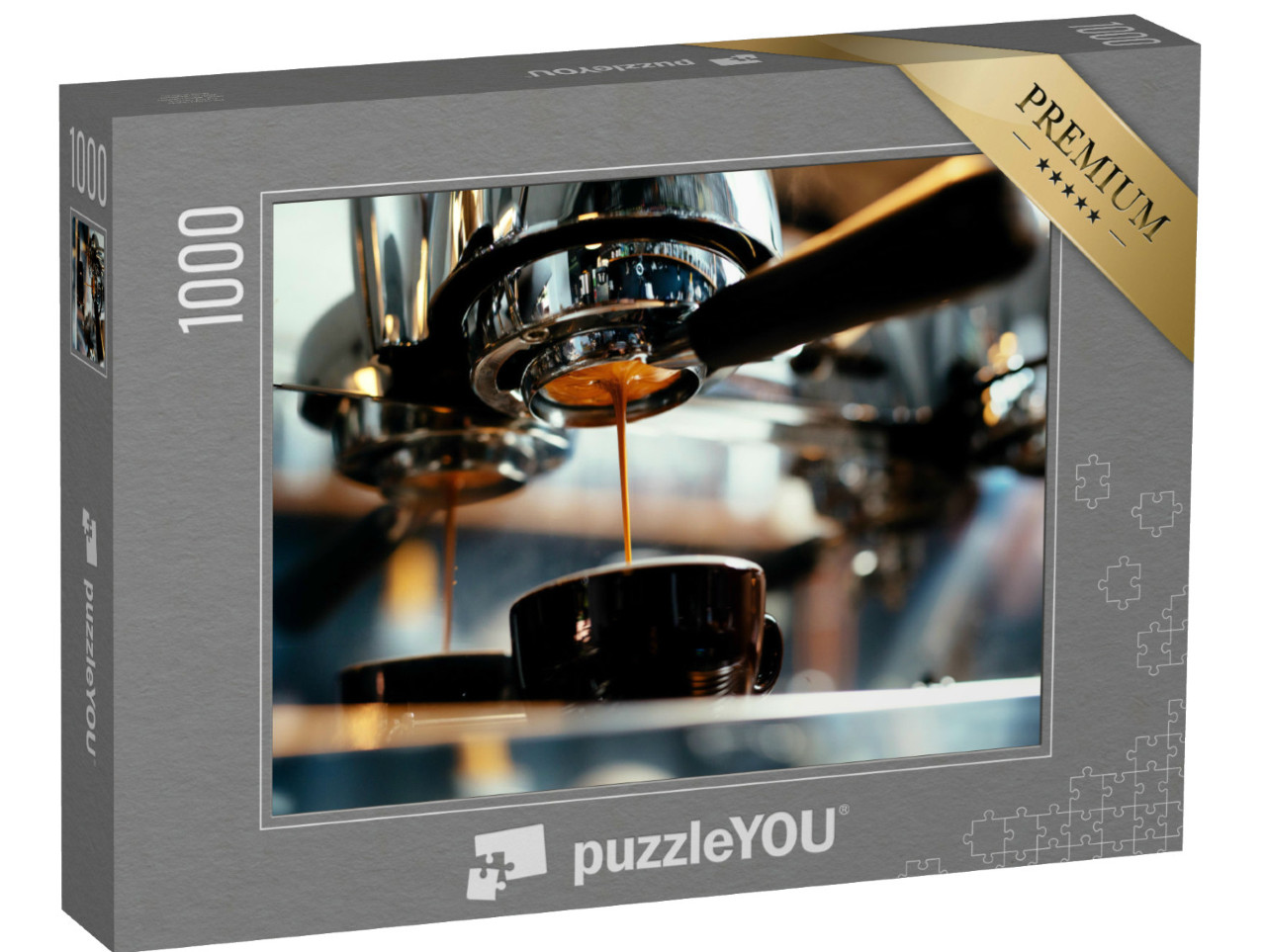 Puzzle de 1000 pièces « Gros plan sur l'espresso qui s'écoule de la machine à café »