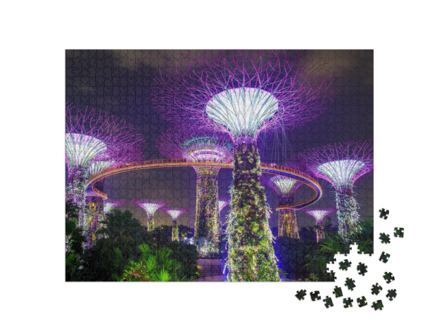 Puzzle de 1000 pièces « Jardin Supertree de nuit, jardin sur la baie »