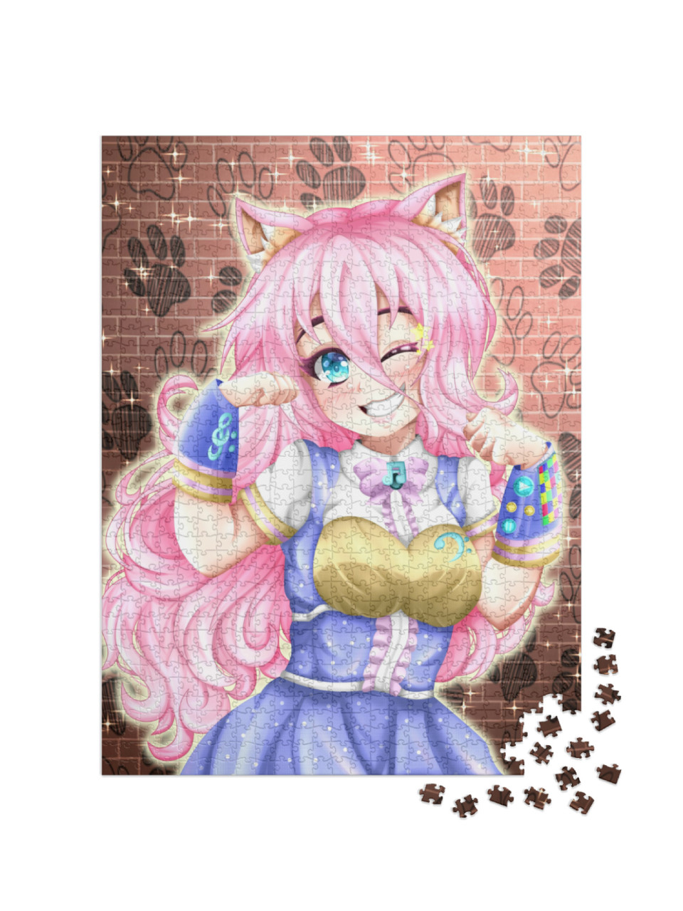 Puzzle de 1000 pièces « Anime : Neko fille aux cheveux roses »