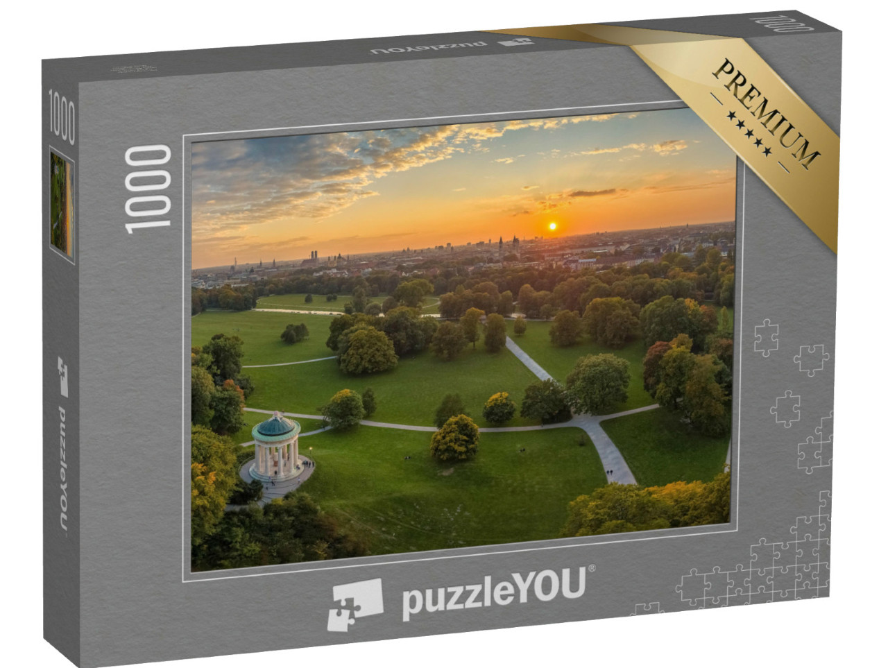 Puzzle de 1000 pièces « Coucher de soleil dans le Jardin anglais à Munich, Bavière »