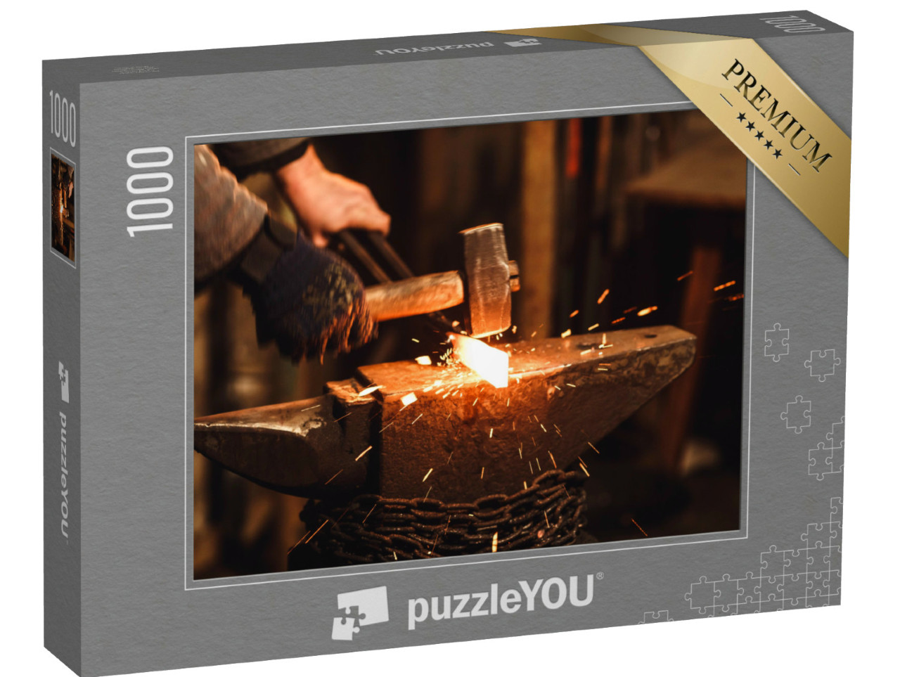 Puzzle de 1000 pièces « Le forgeron forge le métal brûlant, des étincelles volent »