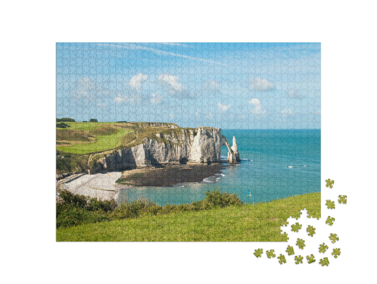 Puzzle de 1000 pièces « Plage avec falaise de Falaise d'Aval. Normandie, Côte d'Albatre, France. »