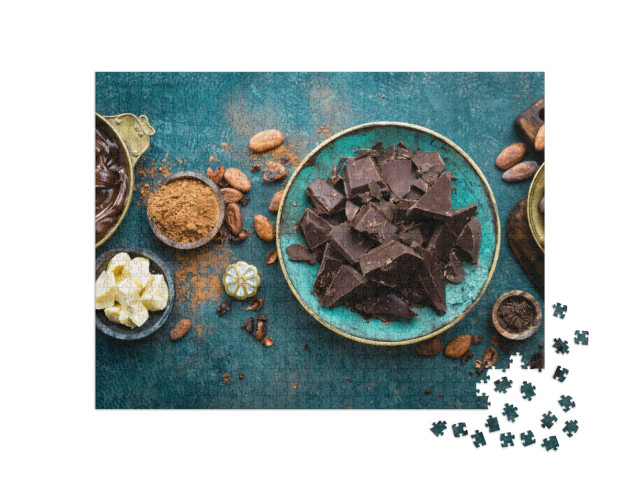 Puzzle de 1000 pièces « Chocolat noir amer avec poudre de cacao et fèves »