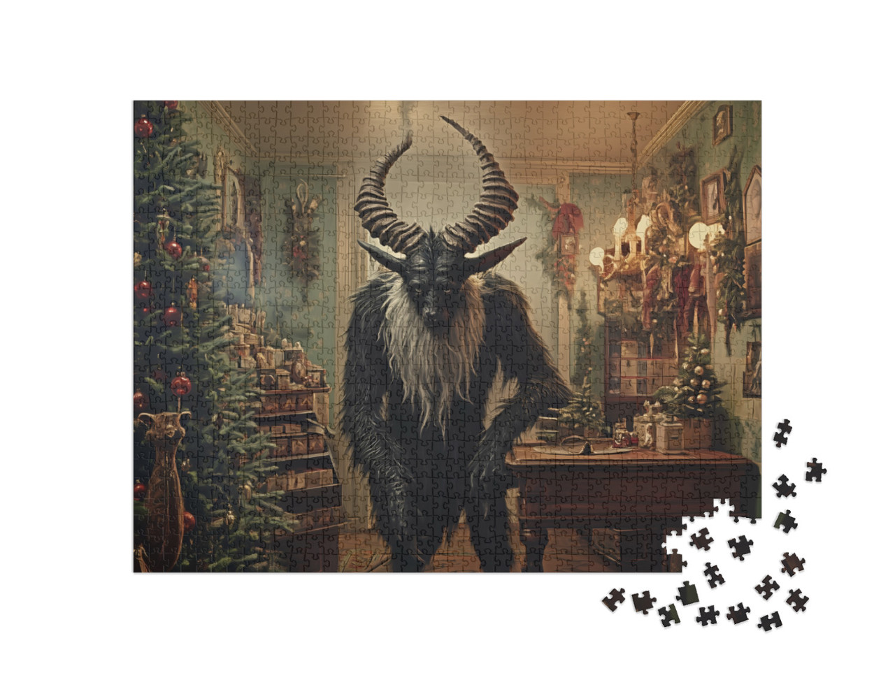 Puzzle de 1000 pièces « Krampus noir Monstre dans le magasin de Noël »