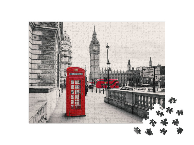 Puzzle de 500 pièces « Cabine téléphonique rouge : l'emblème de Londres, Angleterre »