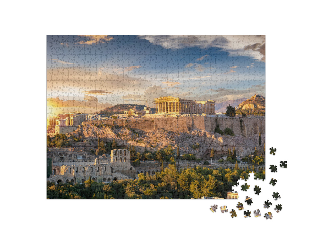 Puzzle de 1000 pièces « L'Acropole d'Athènes dans un coucher de soleil époustouflant, Grèce »