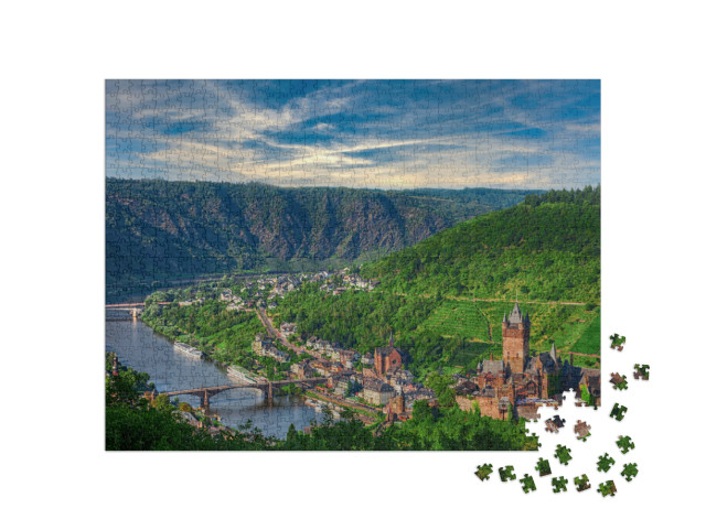 Puzzle de 1000 pièces « Ville et château de Cochem sur la Moselle en Allemagne »