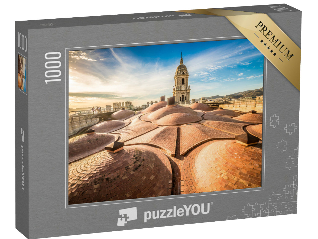 Puzzle de 1000 pièces « Coucher de soleil sur le toit de la cathédrale de Malaga, Espagne »