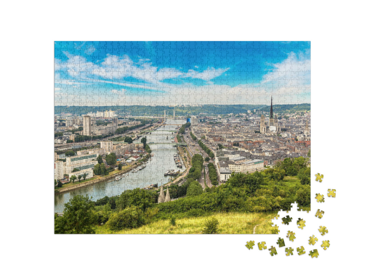 Puzzle de 1000 pièces « Vue aérienne panoramique de Rouen par une belle journée d'été, France »