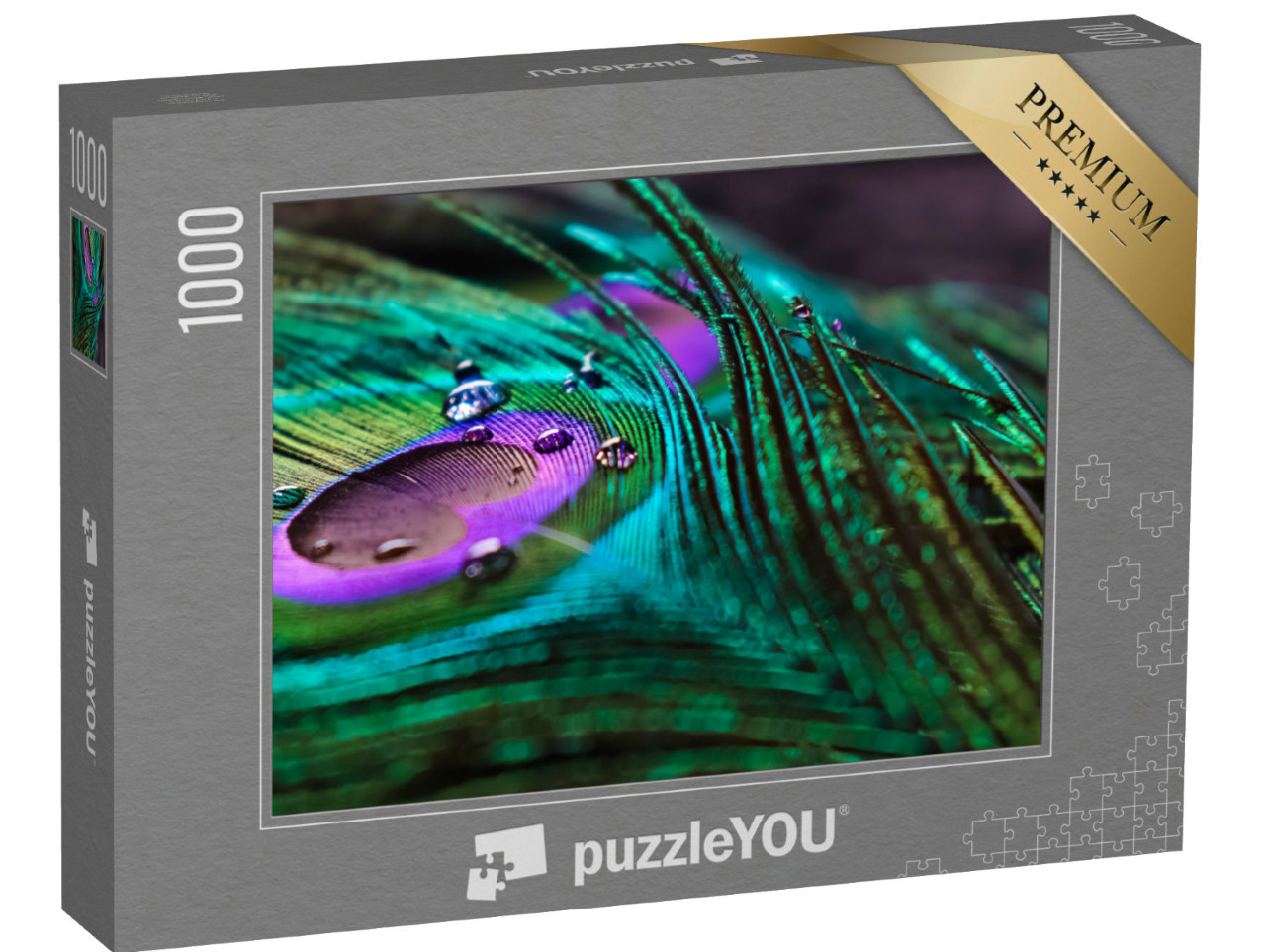 Puzzle de 1000 pièces « Une plume de paon indien multicolore »