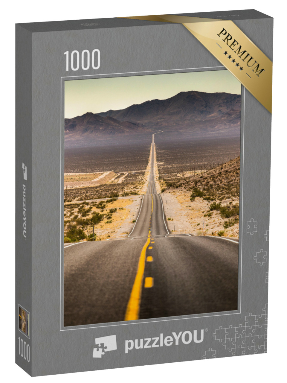 Puzzle de 1000 pièces « Route droite presque sans fin dans la poussière, Californie, USA »